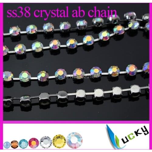 5 yards ss38 Stronggest round rhinestone chain link with super shine Crystal ab Chatons For Wedding garment Freeshipping
