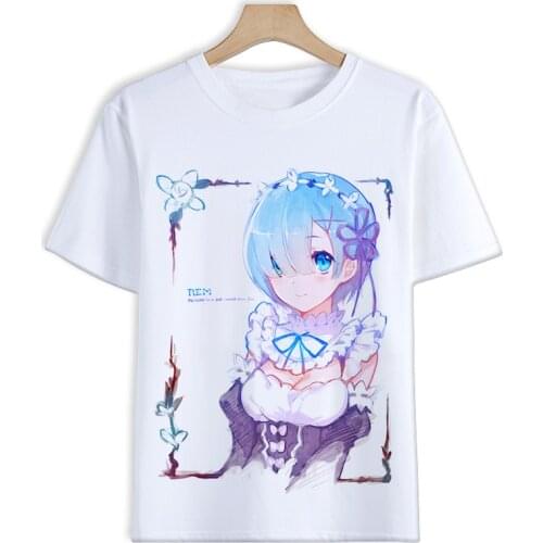 Anime Re Life in a Different World from Zero Cosplay T Shirt Ram Rem Emilia Cartoon Print Summer T-Shirt Casual Top Tee Costume