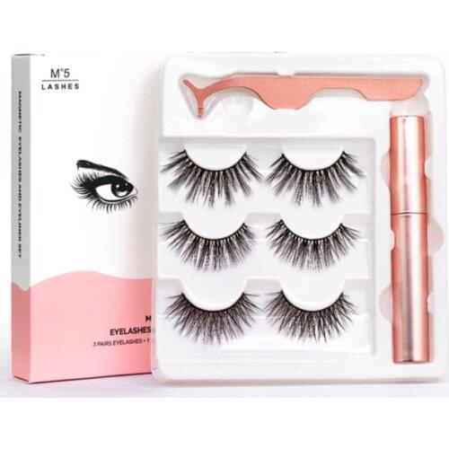 3 Pairs Magnetic Fake Eyelashes & Magnetic Liquid Eyeliner & Lashes Tweezer Set Waterproof Long Lasting False Eyelash Extension