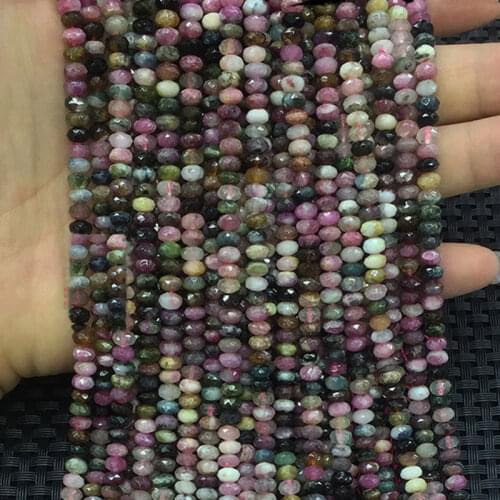 Natural Stone Multi-Color Tourmaline Faceted Rondelle Spacer Beads For Jewelry Making 15" Strand DIY Accessorries Women Beads