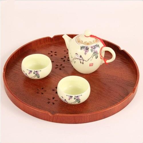 Natural Round Japanese Cherry blossoms Wooden Tray For Tea Food Fruits Container Storage Plate Original Wood Kitchen Tableware