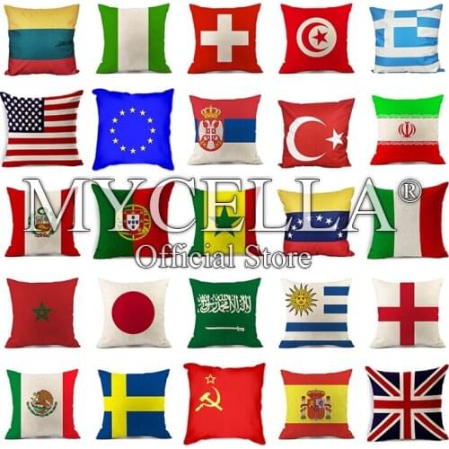 1Pcs 45*45cm National flag Pattern Cotton Linen Throw Pillow Cushion Cover Car Home Sofa Decorative Pillowcase funda cojin