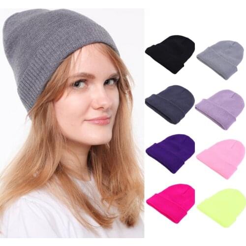 New Acrylic Knitted Beanie Soild Color Autumn Winter Warmer Cap For Men Women Elastic Skull Beanies Casual Outdoor Fashion Cap