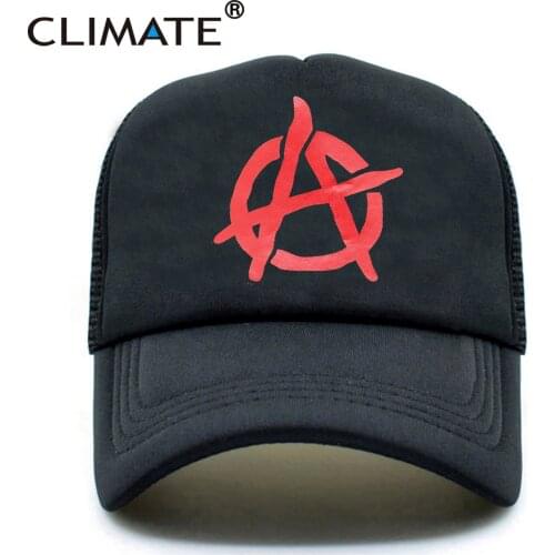 CLIMATE New Anarchy Cap Men Anarchism Anarchist Trucker Caps Summer Cool Cap Mesh Black Baseball Net Trucker Cap Hat for Men