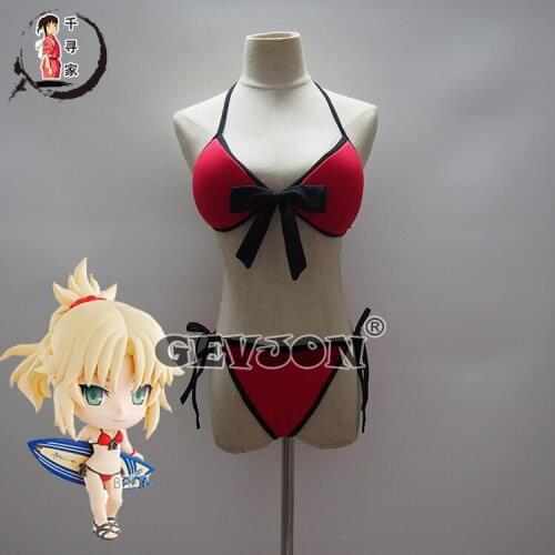 New Arrival Game Fate/Grand Order Saber Cosplay Mordred Red Swimsuit Sukumizu Bikini Pool Party Cosplay Costumes Custom-Made Any