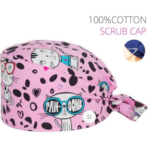 New Surgicals Caps Adjustable Cotton Beauty Shop Lab Dental Clinic Nursing Hats Cats Printing Women Men Nurse Working Scrub Cap