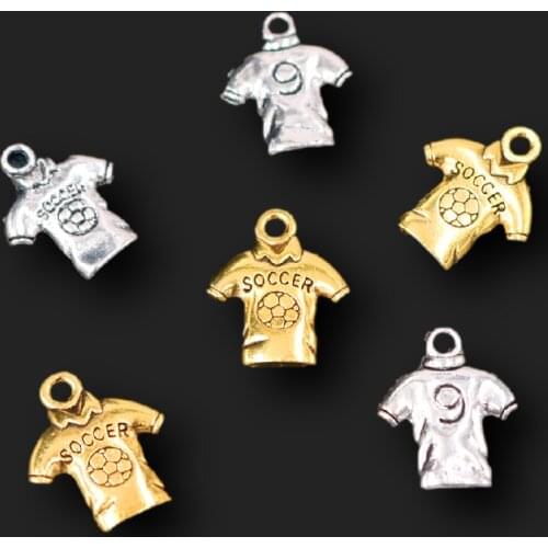15pcs Soccer Jersey Number Shirt Charm, Soccer Charm, Sports Charm, Jersey Shirts No. 9 Charms, Silver Plated Pendant 19*15mm
