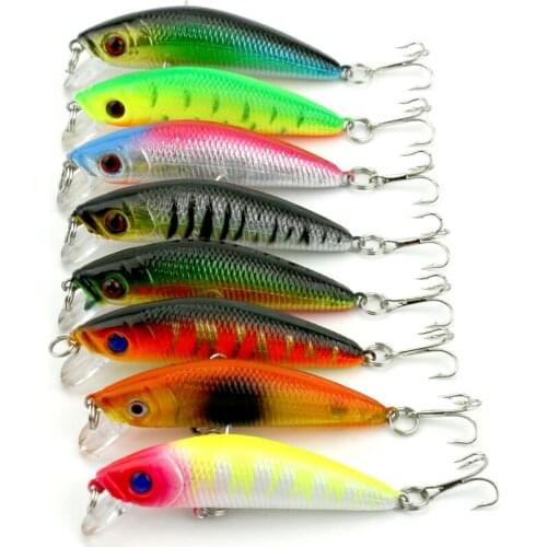 Minnow Lure 10Pcs 7cm 7.7g Swim Colorful Fishing Lure Fishing Hard plastic lifelike Bait 3D Eyes Artificial Tackle Bait Hooks