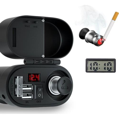 Motorcycle Cigarette Lighter Socket Dual USB Quick Charger Voltmeter Digital Clock Switch Waterproof Time Display