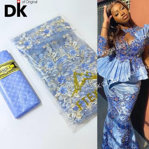 Special Price !! 2.5+2.5 Yard Collocation Tulle Net Lace With Bazin Riche Gextcze For Sewing Guipure Embroidered Party DIY Dress