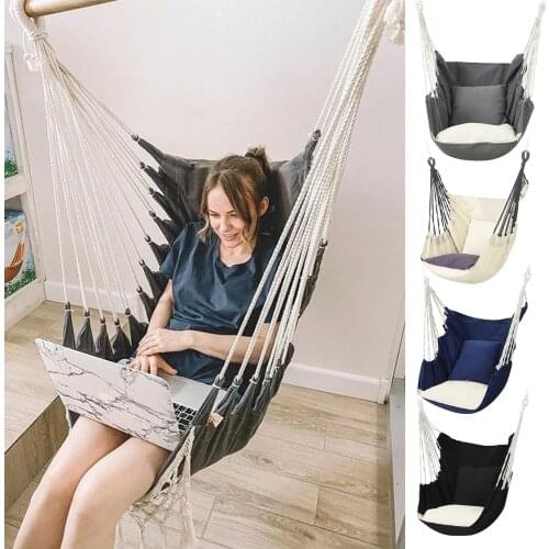 Outdoor Hammock Swing Thicken Chair Hanging Swing Chair Portable Relaxation Canvas Swing Travel Camping Lazy Chair With Pillow