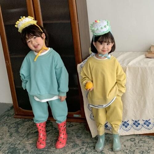 Spring Autumn 2-6 years kids cotton casual sweat suit Boys and girls loose long sleeve sweatshirt and pants 2pcs sets tracksuit