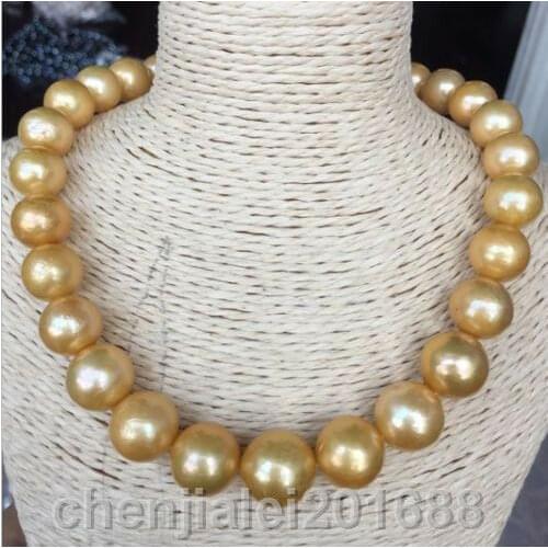 Pearl necklace gold18" south sea gorgeous 13-15mm baroque