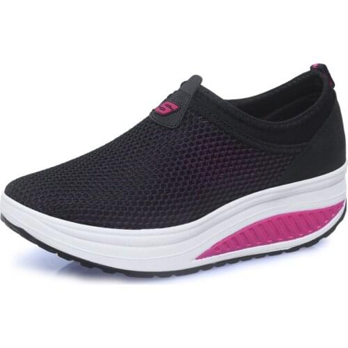 New casual shoes woman low top height increasing slimming swing shoes summer breathable air mesh platform walking shoes