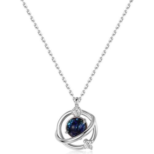 Fashion Womens S925 Silver Platinum Plated Fantasy Planet Pendant Temperament Necklaces 263