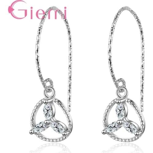 Fresh 925 Sterling Silver Rhinestone Minimalist Clover Hook Earring for Women Ladies Fashion Elegant Mori Style Jewelry