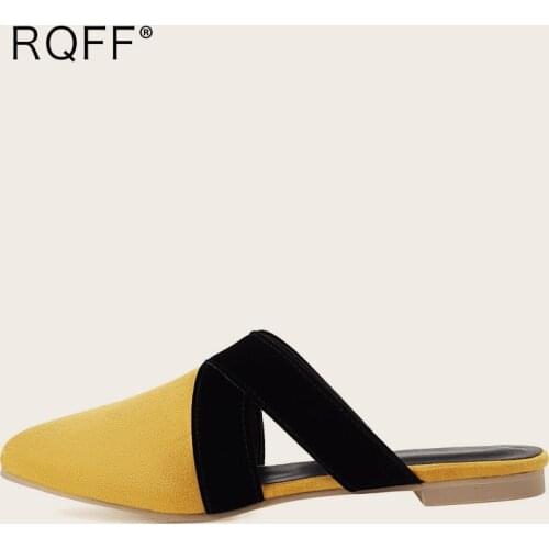 Plus Size 48 Shoes for Women 2021 Summer New Outside Slippers Handmade Closed Toe Mules Flat with Heel Black Yellow White Shoes