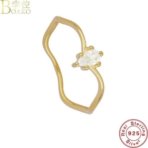 BOAKO Crystal Zircon Irregular Ring 925 Sterling Silver Anillos Gold Rings For Women Luxury Fine Jewelry Ring Bague Bijoux Gifts