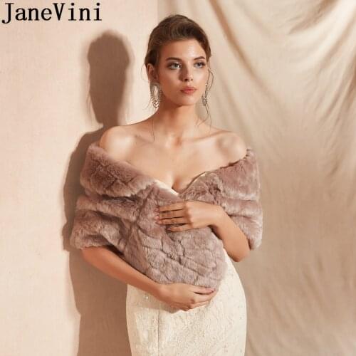 JaneVini Blouson Femme Women Evening Coat Faux Fur Wedding Dress Cape Bridal Wraps Shawl Bolero Hochzeit Party Jacket Winter