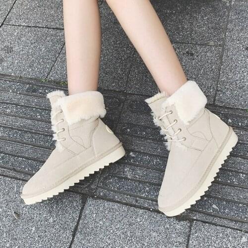 Winter Womens Snow Mid Boots Pure Color Lovely Warmth Combat Boot Wool Flat Shoes Rubber Non-Slip Plus Thick Girls Cotton Shoe
