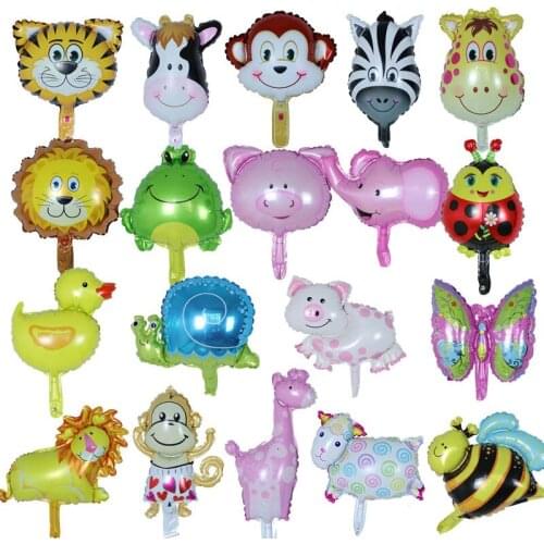 10pcs Mini Dinosaur Insect Monkey Lion Animal Head Foil Balloons Children Birthday Party Decoration Air Globos Supplies Kids Toy