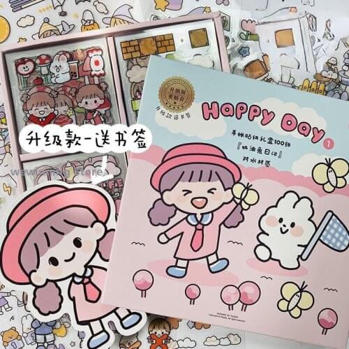 100Butter Rabbit Diary PET Waterproof Sticker Girl Hand Account Insulation Cup Sticker Scrapbooking Material Stickers Aesthetic