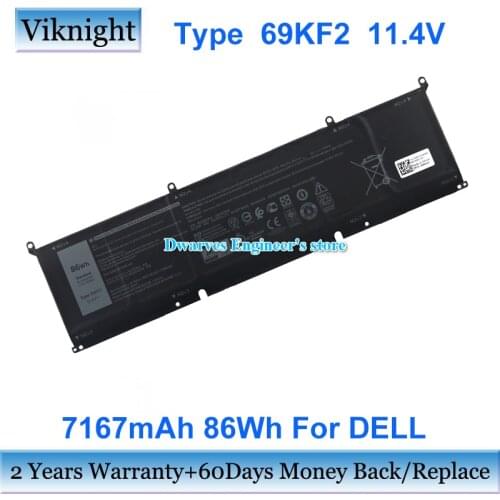 11.4V 69KF2 Battery For DELL 70N2F M59JH Laptop Replacement Batteries Packs 7167mAh 86Wh