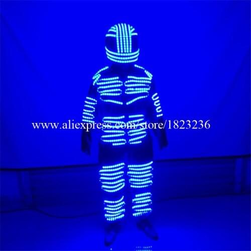 2 Sets Colorful Led Luminous Robot Suit LED Illuminated Ballroom Costume With Helmet Stage Props Performance Clothes For Party