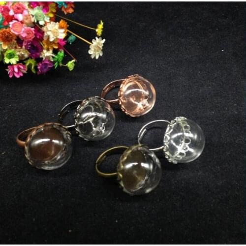 20sets/lot 20mm glass half ball globe ring lace edge adjusted ring glass global set glass vial cover ring jewelry findings gifts