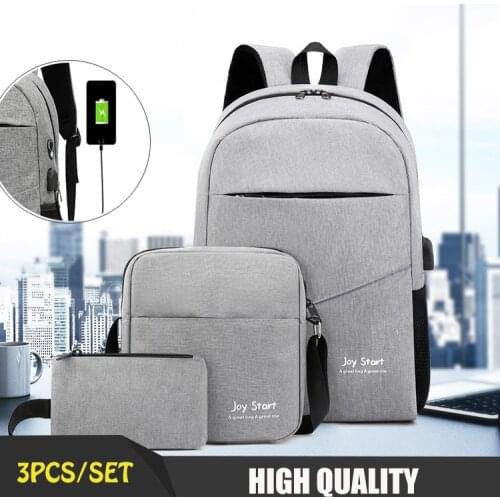 3pcs/set Mens Backpack Bag Multifunctional USB Charging Men Male Storage Laptop Casual Business Bagpack Boys Teens School Bags