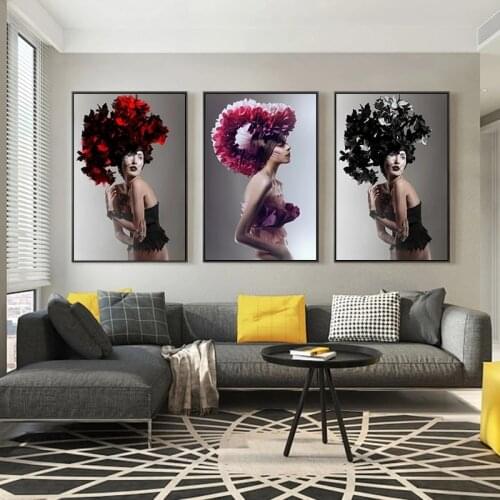 Flower Woman Abstract Color Canvas Painting Abstract Wall Art Poster Print Modern Decorative Picture Living Room Bar Decoration