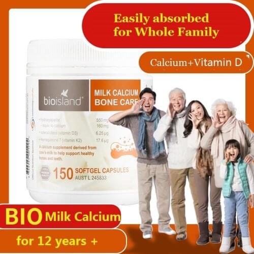 Australia Bio Island MILK CALCIUM Vitamin D 150 capsules helps support the growth and maintenance of strong, healthy bones