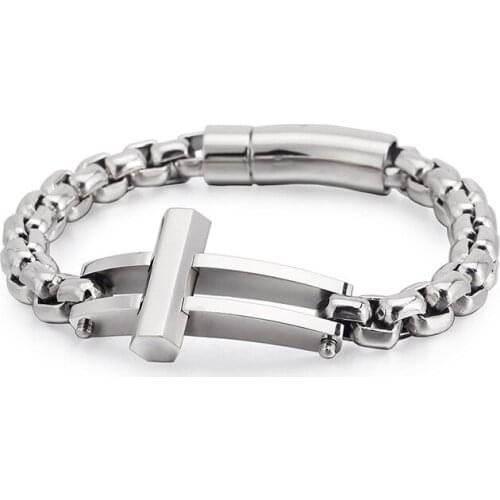 European and American personality titanium steel bracelet stainless steel mens cross square pearl chain trendy mens accessorie