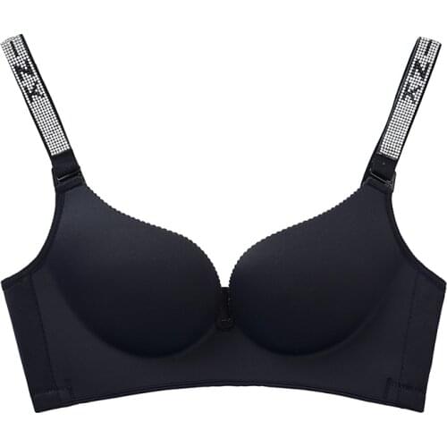 Women Gathered Diamonds Bra Lnlay Pink Letter Push Up Masonry BaldricTop Gather Adjustable 32-44 Large Size Bra