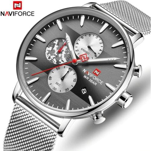 NAVIFORCE Men Watch Top Brand Fashion Luxury Stainless Steel Sport Quartz Watches Mens Chronograph Waterproof Date Wristwatches