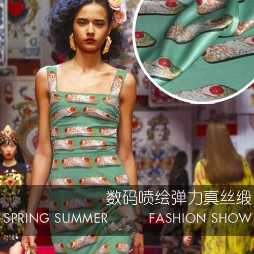 Digital inkjet stretch silk satin fabric 20mm drape cheongsam dress shirt silk stretch fabric satin wholesale silk cloth