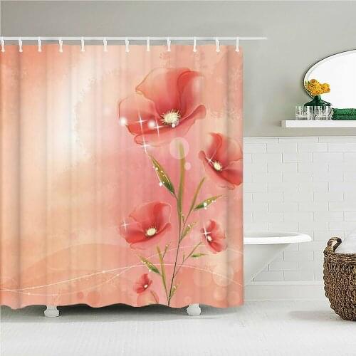 3D Beautiful Flowers Red Valentines Day Art Fresh Shower Curtain Waterproof Bathroom Decoration Home Furnishing