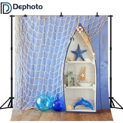 DePhoto Kids Backdrop Boat Dinghy Decorated Wood Board Balloon Children Background for photo vinyl Photographic Background