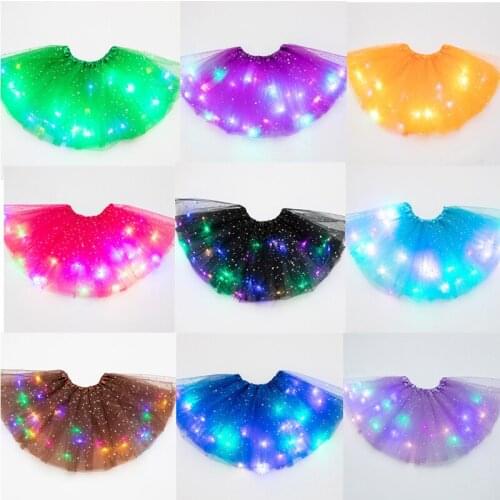 Children Girl LED Light up tutu skirt led light skirt star sequin skirt luminous mesh skirt Princess Party Pettiskirt Ballet