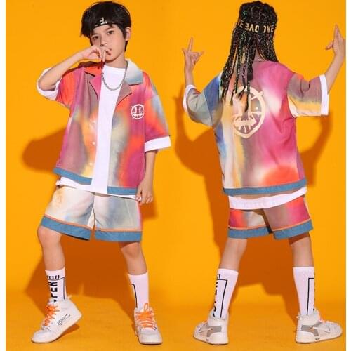 Kids' Street Dance Hip Hop Clothes Short Sleeve Shirts Boys Girls Drum Show Jazz Performance Costume Summer Casual Wear BL6438