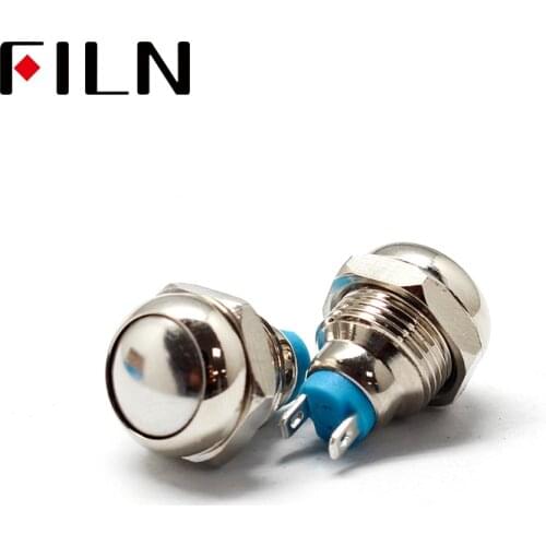 FILN brass plated nicekl momentary push button 10mm diameter arc metal switch with solder pins