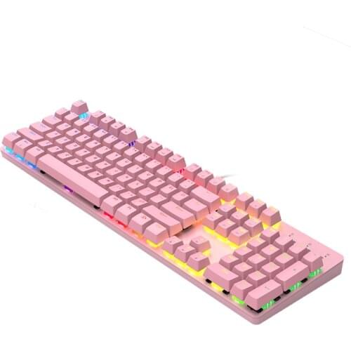 AJAZZ New Girly Pink Gaimg Mechanical Wired Keyboard 104 Keys USB Interface Mixed Colorful Backlight for Girl Gamers PC Laptop