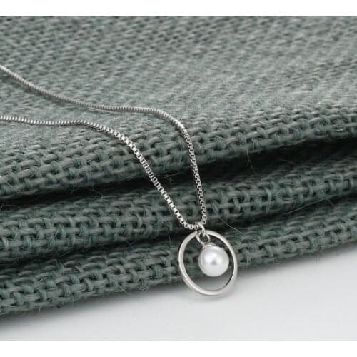 Chandler imitative Pearl Circle Necklaces & Pendants For Women Tiny Maxi Round Geometry Charm Long Chain Colier Simple Jewelry