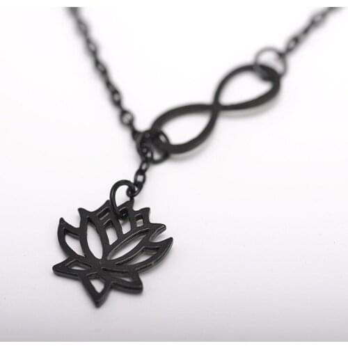 Hollow Lotus Flower Pendant Knot Jiont Silver Plated Golden Black Plant Necklace for Women