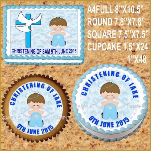 Boy Christening Edible Cake Topper Wafer Rice Paper Cake Cupcake Cookie Decoration Baptism First Holy Communion Cake Decor Gifts