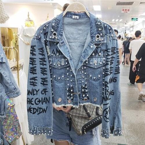 2020 Limited Sale Full Jaquetas Feminino Jaqueta Feminina Bomber Jacket Woman Loose For Graffiti Rivet Hole Personality Female