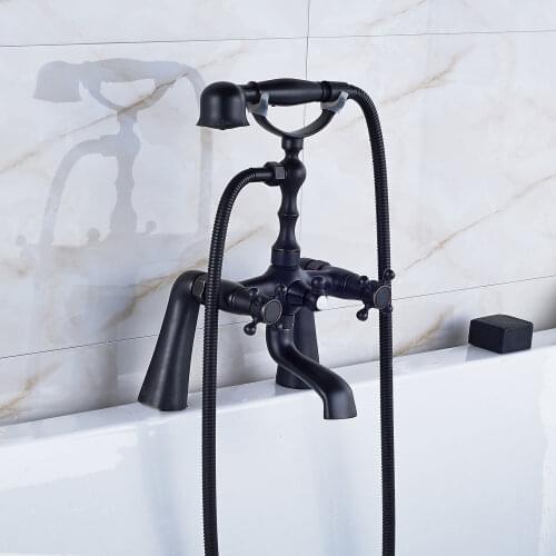 Oil Rubbed Bronze Deck Mounted Telephone Style Bath Tub Faucet Mixer Tap With Handheld Spray Shower BD313