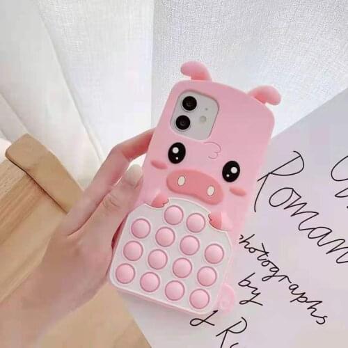 Cute Cartoon Pig Silicone Phone Case For iPhone 12 Pro Max 11 6 6S 7 8 Plus X XR XS Max Cover Reliver Stress Bubble Cover