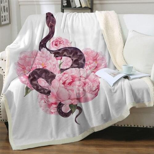 Fashion Flower Pink Blanket Snake Plush Blanket Watercolor Peony Sherpa Fleece Blanket Floral Throw Fashion Blanket B-363