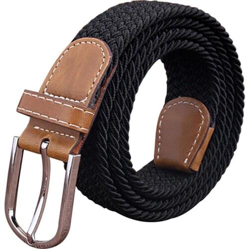 Men Women Fashion Braided Elastic Stretch Metal Buckle Belt Strap Waistband